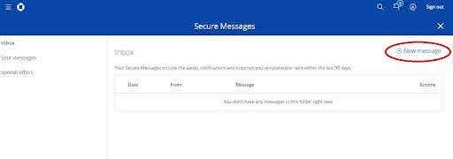 Screenshot showing secure message center create new message